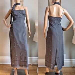 Vintage Y2K Phoebe Maxi Dress Gray Beaded Fairycore Regency Prom Size 10P